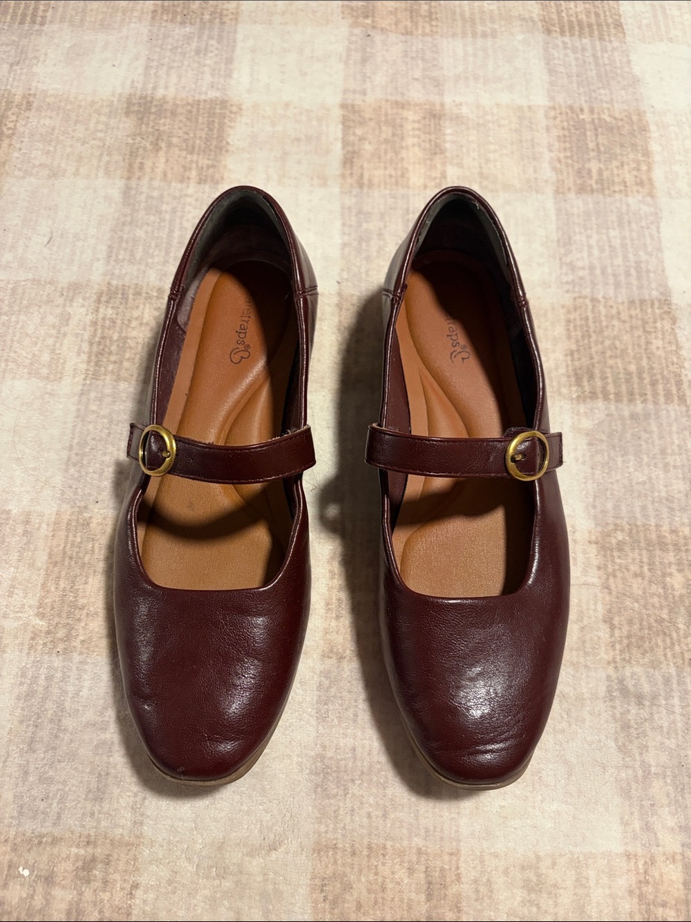 BareTraps Burgundy Mary Jane Flats with Gold Buckles